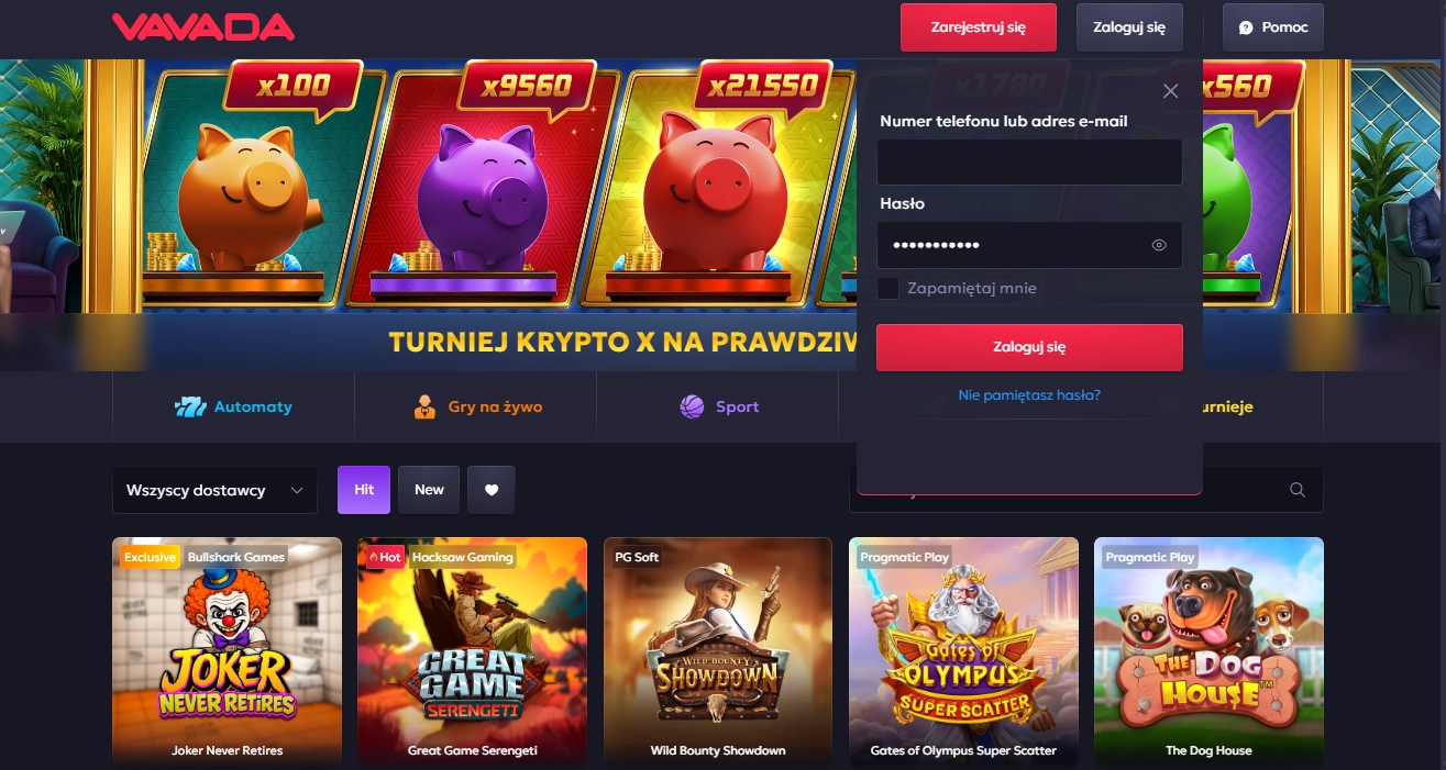 Dostępne opcje Vavada login